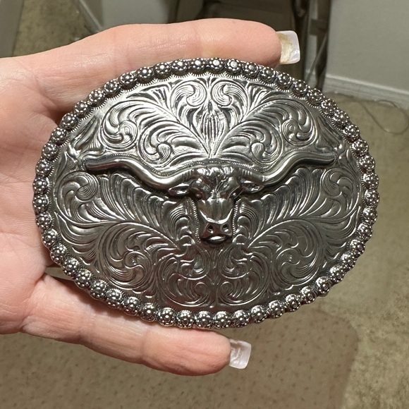 Silver Western Bull Belt Buckle Rodeo NFR - Picture 1 of 5